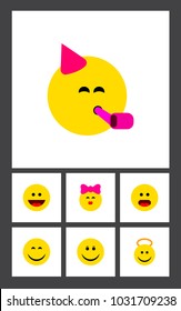 Icon flat emoji set of smile, cheerful, joy and other vector objects. Also includes smile, face, joy elements.