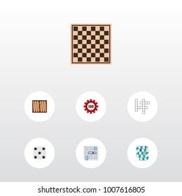 Icon flat entertainment set of backgammon, battle ship, dice and other vector objects. Also includes table, dice, backgammon elements.