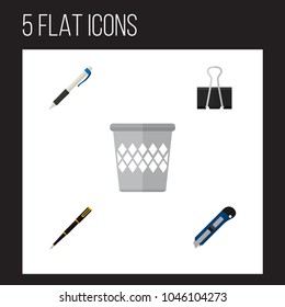 Icon flat equipment set of pen, pushpin, cutter and other vector objects. Also includes pen, nib, writing elements.