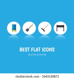 Icon flat farm set of brazier, water tank, spade and other vector objects. Also includes tool, brazier, tank elements.