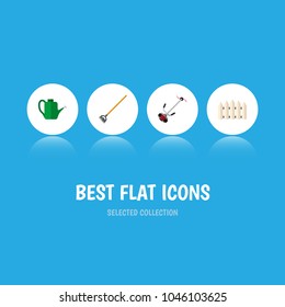 Icon flat farm set of fence, lawn mower, watering can and other vector objects. Also includes gardening, barrier, tool elements.