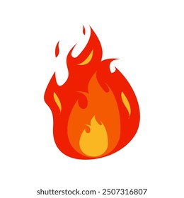 Icon Flat flame. Fire fireball  red hot campfire  yellow heat wildfire and bonfire  burn power fiery silhouettes illustration set. Fireball power light  flame bonfire energy