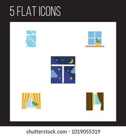 Icon flat frame set of flowerpot, clean, glass frame and other vector objects. Also includes window, clean, curtain elements.