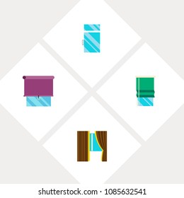 Icon flat frame set of glazing, glass, balcony and other vector objects. Also includes window, frame, curtain elements.