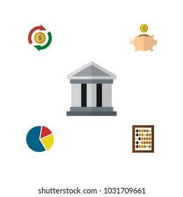 Icon flat gain set of pie bar, building, abacus and other vector objects. Also includes bank, interchange, pie elements.