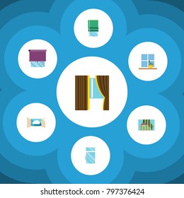 Icon flat glass set of clean, cloud, curtain and other vector objects. Also includes balcony, flower, pot elements.