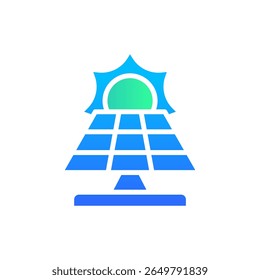 Icon Flat Gradient sun and solar panel. Free energy, ecology, renewable, green energy and solar power plant concept. Gradient blue and Flat icon.