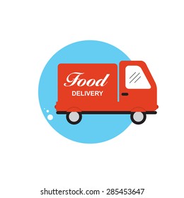 Icon with Flat Graphics Element of Food Delivery Car Vector Illustration EPS10