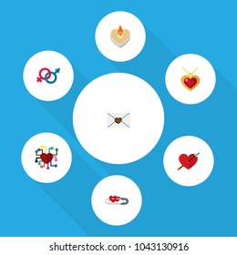 Icon flat heart set of arrow, gender signs, safety pin and other vector objects. Also includes heart, love, arrow elements.