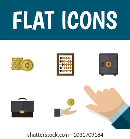 Icon flat incoming set of briefcase, safe, abacus and other vector objects. Also includes coin, abacus, money elements.