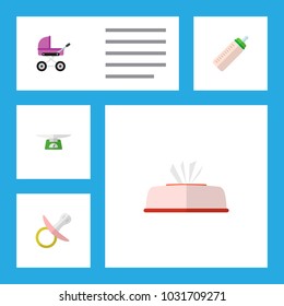Icon flat infant set of weighing, pram, baby bottle and other vector objects. Also includes baby, weighing, tissue elements.