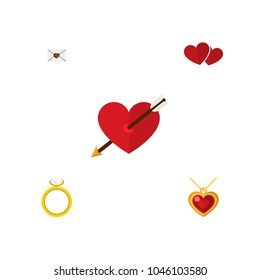 Icon flat love set of pendant, arrow, love and other vector objects. Also includes heart, love, wedding elements.