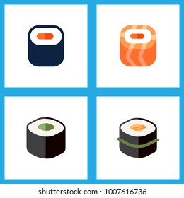 Icon flat maki set of gourmet, japanese food, oriental and other vector objects. Also includes sushi, seafood, rolls elements.