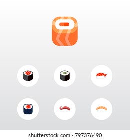 Icon flat maki set of salmon rolls, sushi, eating and other vector objects. Also includes sushi, salmon, rolls elements.