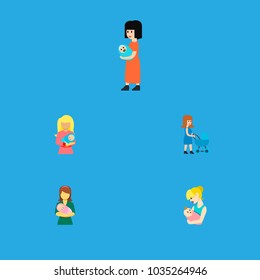 Icon flat mam set of woman, mother, kid and other vector objects. Also includes mother, baby, woman elements.