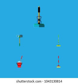 Icon flat mop set of broomstick, cleaning, equipment and other vector objects. Also includes mop, sweeper, broom elements.