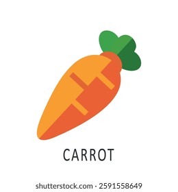 Сarrot icon flat on white background – bright vector illustration for healthy food, organic design, menu, packaging, recipe books, labels, stickers, web design, agriculture, and diet concepts