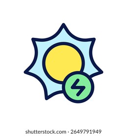 Icon Flaches Umriss Sonnenenergie-Symbol. Freie Energie, Ökologie, Erneuerbare, Grüne Energie und Solarkraftwerkskonzept. Farbiges und Linien-Farbsymbol.