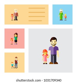 Icon flat people set of daugther, grandchild, brothers vector objects. Also includes family, father, daugther elements.