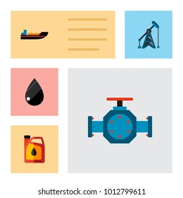 Icon flat petrol set of liquid drop, oil pump, ship and other vector objects. Also includes oil, pump, boat elements.