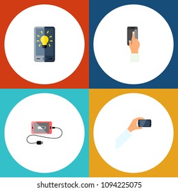 Icon flat phone set of brightness, keep phone, interactive display and other vector objects. Also includes phone, touchscreen, accumulator elements.