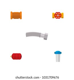 Icon flat pipeline set of water tank, flange, cast iron and other vector objects. Also includes water, pipe, container elements.