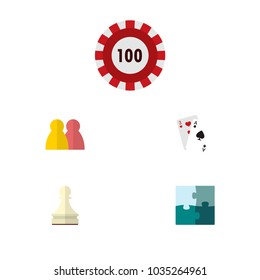 Icon flat play set of gambling cards, puzzle, multiplayer and other vector objects. Also includes puzzle, cards, multiplayer elements.