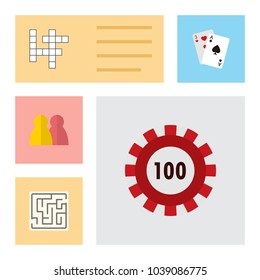 Icon flat play set of maze, chip, multiplayer and other vector objects. Also includes poker, gambling, casino elements.