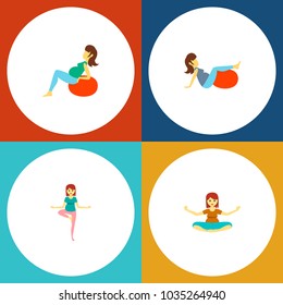 Icon flat pregnancy set of yoga, lady, fitness and other vector objects. Also includes pregnant, woman, fitness elements.