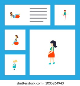 Icon flat pregnant set of pregnancy, mother, pose and other vector objects. Also includes pregnant, woman, fitness elements.