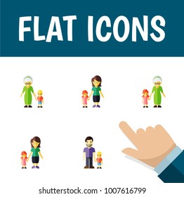 Icon flat relatives set of grandma, son, mother vector objects. Also includes son, grandson, family elements.