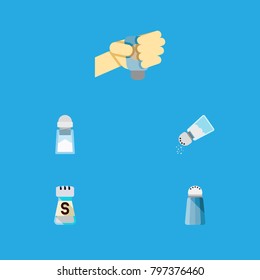 Icon flat salt set of saltshaker, sodium, pour and other vector objects. Also includes salt, saltshaker, sodium elements.