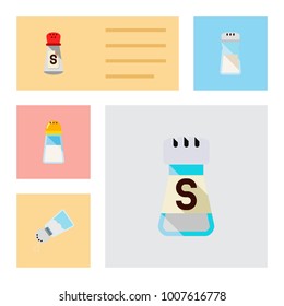 Icon flat salt set of shaker, spicy, condiment and other vector objects. Also includes salt, shaker, spicy elements.