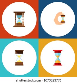 Icon flat sandglass set of sand timer, clock, measurement vector objects. Also includes timer, hourglass, sand elements.