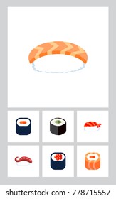 Icon flat sashimi set of eating, japanese food, sashimi and other vector objects. Also includes sushi, seafood, salmon elements.