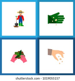 Icon flat seed set of farmer, sow, legume and other vector objects. Also includes sow, glove, seed elements.