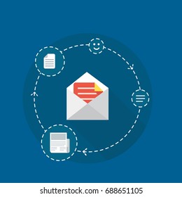 Icon flat, send letter, mail, information exchange, work process, working day.