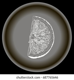 Icon flat share of orange  in white lines on grey plate.