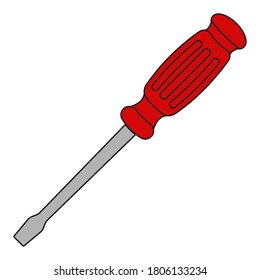 Icon flat slotted screwdriver, vector cartoon comic slotted screwdriver for unscrewing screws, concept hand tool