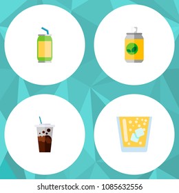 Icon flat soda set of juice, drink, beverage and other vector objects. Also includes drink, fizzy, beverage elements.
