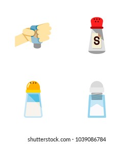 Icon flat sodium set of pour, saltshaker, condiment and other vector objects. Also includes sodium, saltshaker, salt elements.