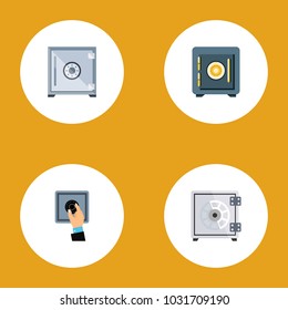 Icon flat strongbox set of unlock, protection, locked and other vector objects. Also includes strongbox, safe, unlock elements.