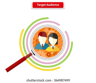 Icon flat style concept target audience. Business marketing, infographic information, social chart, data market, development and research infograph illustration