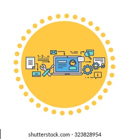 Icon flat style design online consultation. Business service consultant, network web internet, support and technology, communication contact call center helpline illustration. Set of thin, lines icons
