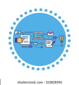 Icon flat style design search idea. Business management, development trend, digital information, strategy and planning, process and document, project promotion illustration. Set of thin, lines icons