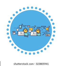 Icon flat style design support service. Technology and internet, communication phone, computer and information, online network, management and help illustration. Set of thin, lines icons