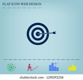 icon flat target with dart in black, isolated, shaded