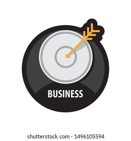 icon flat target with dart in black, isolated, shaded