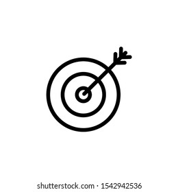 icon flat target with dart in black, isolated, shaded