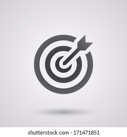 icon flat target with dart in black, isolated, shaded